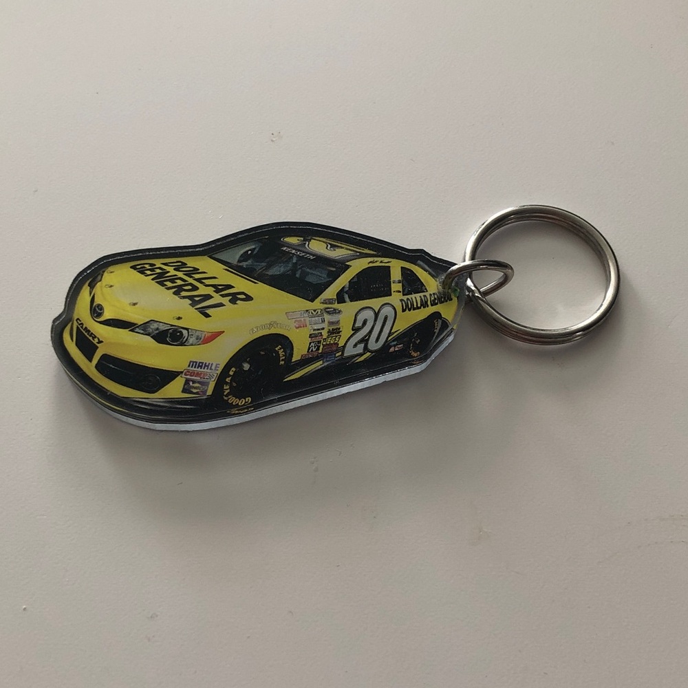 Nascar #20 Yellow Race Car Keychain